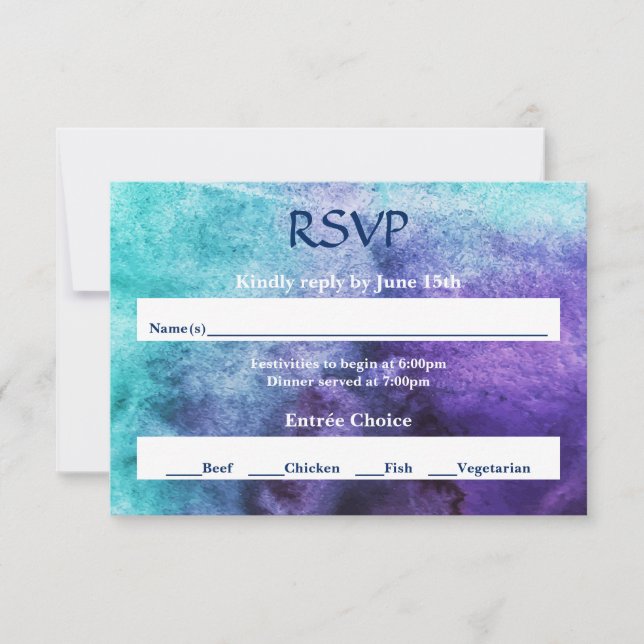Blue on Purple Watercolor - RSVP (Front)