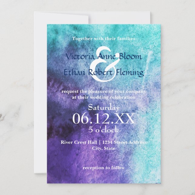Blue on Purple Watercolor - Wedding Invitation (Front)