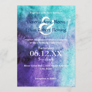 Blue on Purple Watercolor - Wedding Invitation