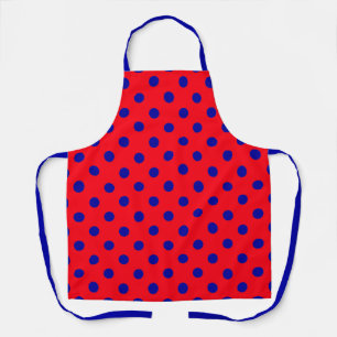 Blue On Red Polka Dots Pattern Design Apron