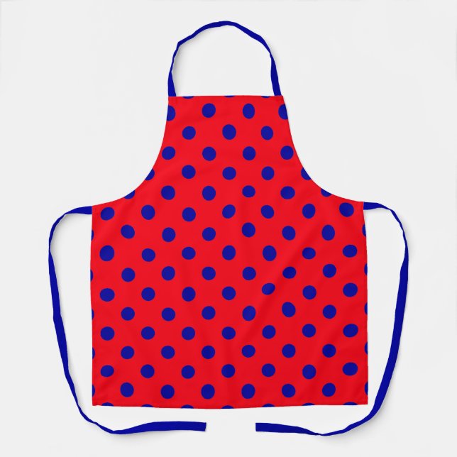 Blue On Red Polka Dots Pattern Design  Apron (Front)
