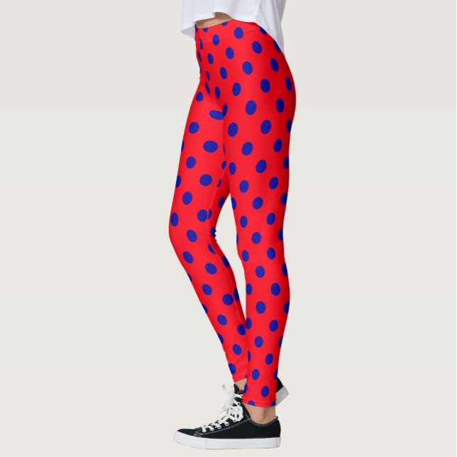 Blue On Red Polka Dots Pattern Design  Leggings (Creator Uploaded)