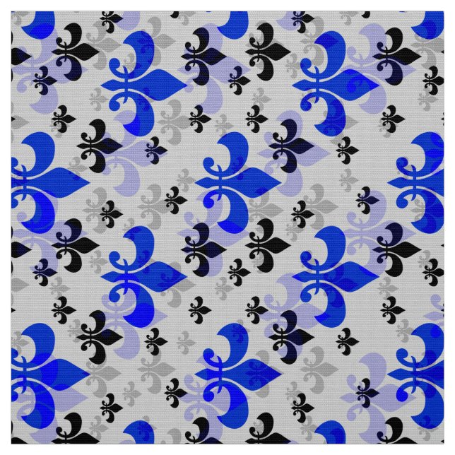Blue On white Fleur De Lis Fabric (Swatch)