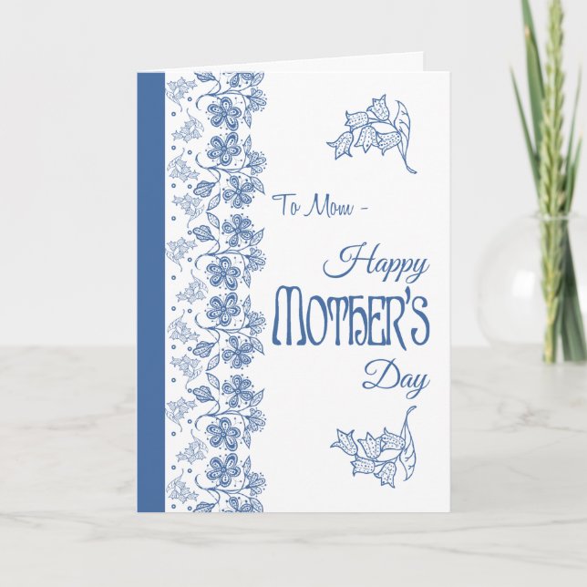 Blue on White Floral Mother's Day Card for Mum (Front)