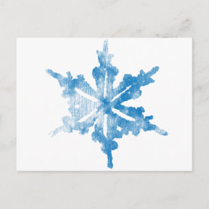 Blue on White Frosty Snowflake design Postcard