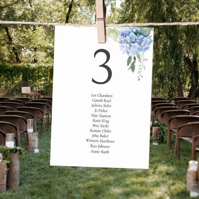 Blue on White Hydrangea Guestlist Table Number (Creator Uploaded)