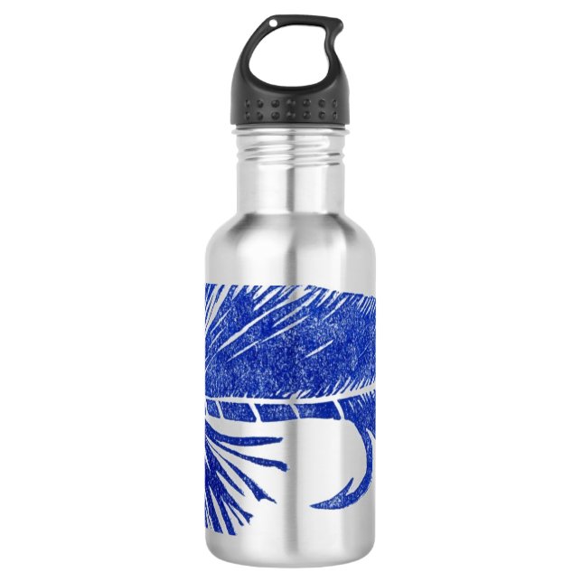 "Blue on White Matuka" Streamer Water Bottle (Front)