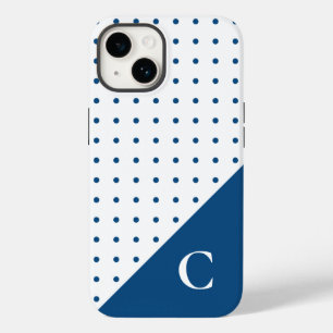 Blue on White Polka Dot Pattern Monogram Case-Mate iPhone 14 Case