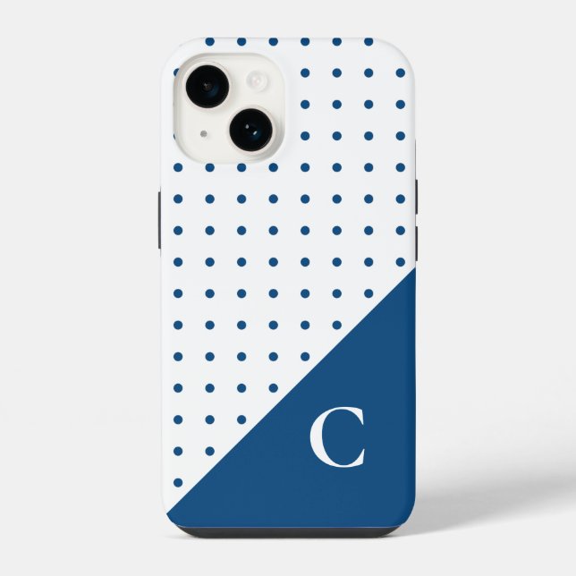 Blue on White Polka Dot Pattern Monogram iPhone Case (Back)