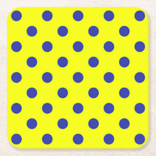Blue On Yellow Polka Dots Pattern Design Square Paper Coaster
