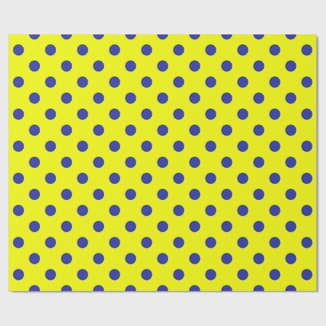 Blue On Yellow Polka Dots Pattern Design  Wrapping Paper (Flat)