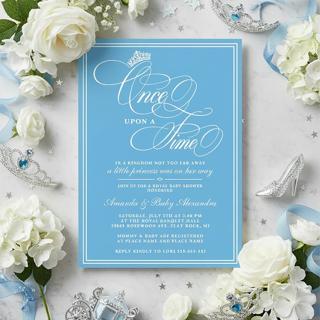 Blue Once Upon A Time Princess Baby Shower Invitation (Princess Baby Shower | Once Upon a Time Princess Baby Shower Invitation)