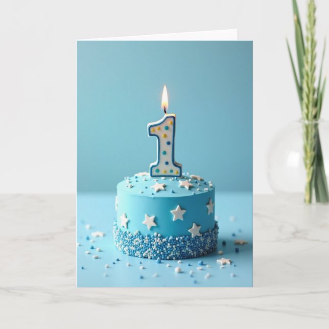 Blue One Birthday Cake Card (Front)