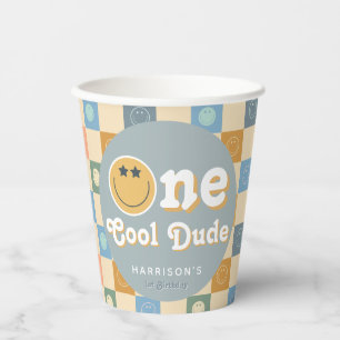 Blue One Cool Dude Boys 1st Birthday Paper Cups