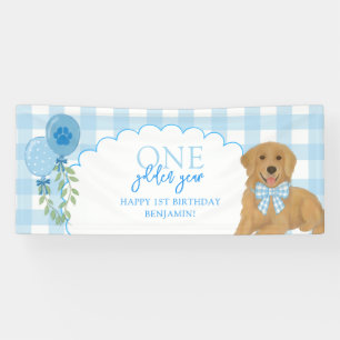 Blue One Golden Year Retriever Puppy 1st Birthday Banner