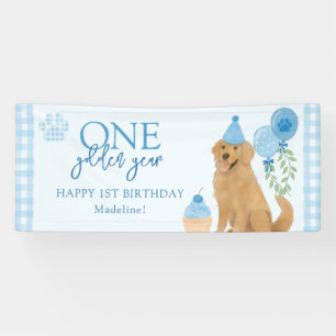 Blue One Golden Year Retriever Puppy 1st Birthday Banner