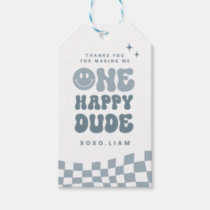 Blue ONE Happy Dude Birthday Cropped favour tag