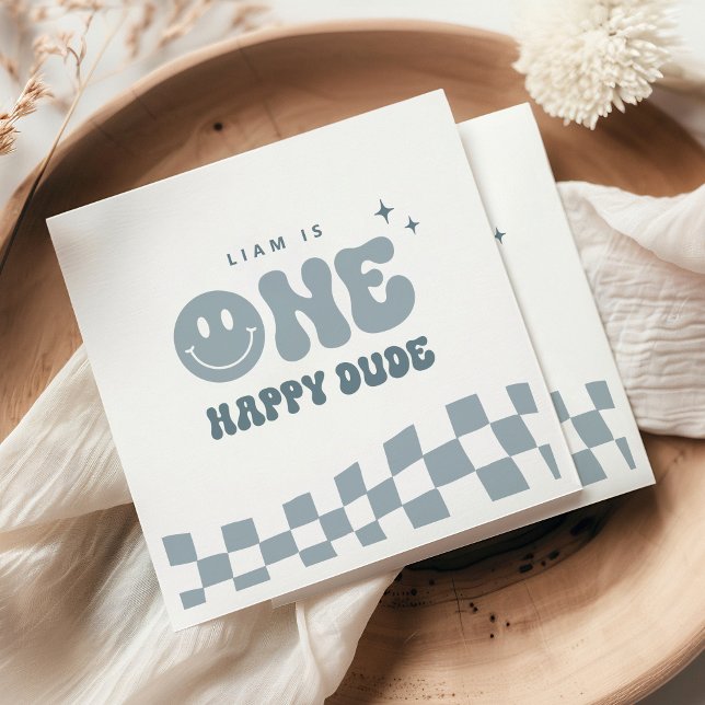 Blue ONE Happy Dude Birthday Party Napkins (Creator Uploaded)