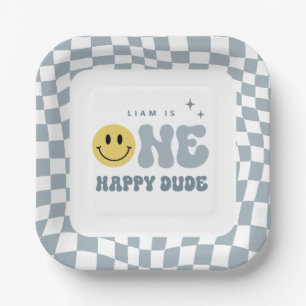 Blue ONE Happy Dude Birthday Party Plates