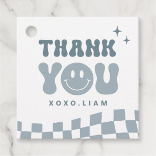 Blue ONE Happy Dude Birthday Square favour tag