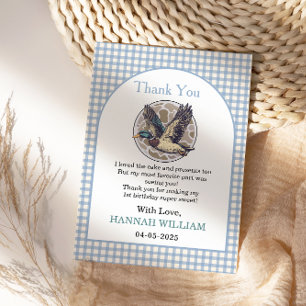 Blue One Lucky Duck 1st Birthday   Cute Rubber Thank You Card