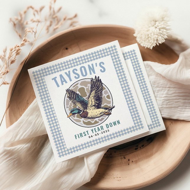 Blue One Lucky Duck 1st Birthday Party Cute Rubber Napkin (Creator Uploaded)