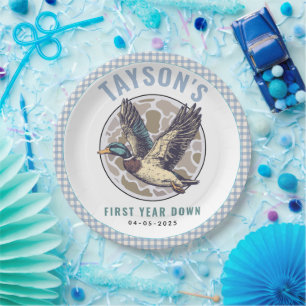 Blue One Lucky Duck 1st Birthday Party Cute Rubber Paper Plate