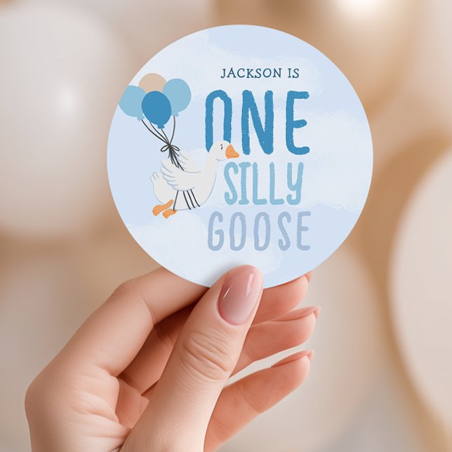 Blue One Silly Goose 1st Birthday Classic Round Sticker (Creator Uploaded)