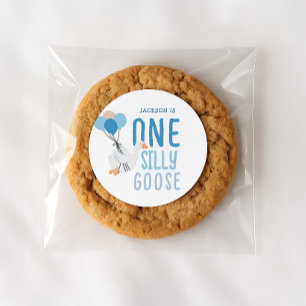 Blue One Silly Goose 1st Birthday Classic Round Sticker