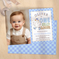 Blue One Silly Goose - Boy 1st Birthday Photo