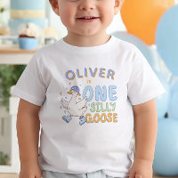Blue One Silly Goose - Retro Boy First Birthday