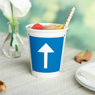 Blue One-Way Traffic Sign Up Arrow Road Symbol  Paper Cups