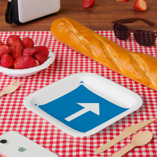 Blue One-Way Traffic Sign Up Arrow Road Symbol  Paper Plate