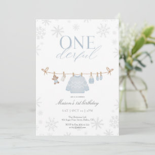 Blue ONEderful Winter First Birthday Invitation