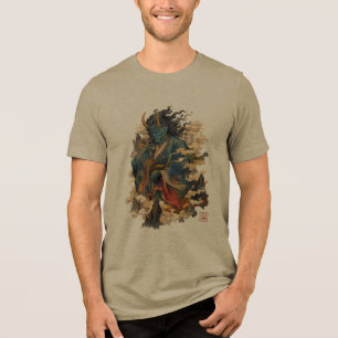 Blue Oni Demon Warrior Japanese Yokai Mythology Tri-Blend Shirt