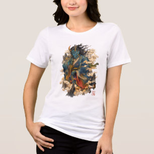 Blue Oni Demon Warrior Japanese Yokai Mythology Tri-Blend Shirt