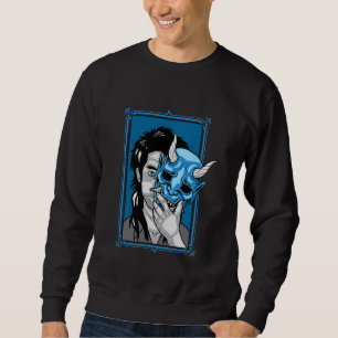 Blue Oni Mask Man Japanese Demon Aesthetic Art Sweatshirt
