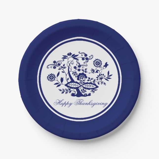 Blue Onion Pattern Your Greeting or Holiday Paper Plate (Front)