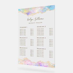 Blue Opal Design Price List Acrylic Sign