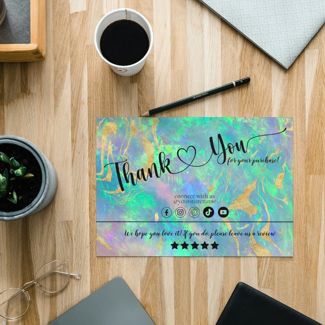 Blue Opal Iridescent Thank You  Business Card (Creator Uploaded)