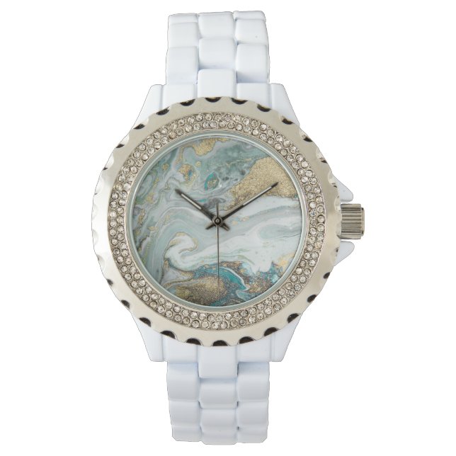 BLUE OPAL MARBLE SPARKLE DIAMONTE 2 BAND WATCH (Front)