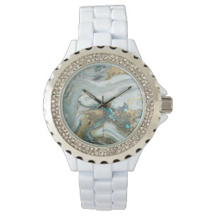 BLUE OPAL MARBLE SPARKLE DIAMONTE BAND WATCH