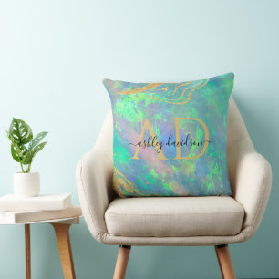 Blue Opal Stone   Monogram Pillow