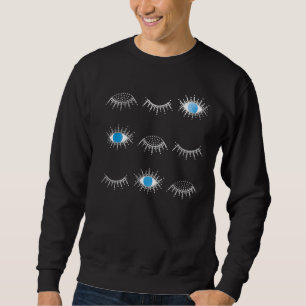 Blue Open Closed Evil Eye Eyelashes Nazar Mati Pat Sweatshirt