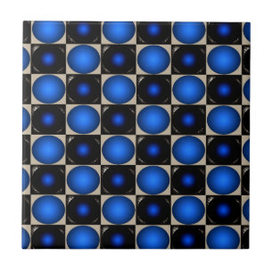 Blue Optical Illusion Chess Board CricketDiane Ceramic Tile