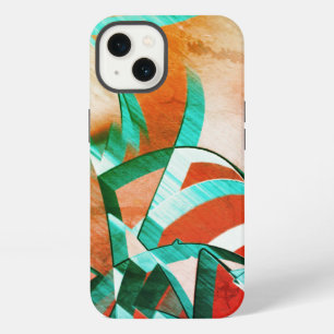 Blue or cyan streaks over rustic reddish orange iPhone 13 case