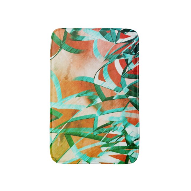 Blue or cyan stripes over rustic reddish orange bath mat (Front Vertical)