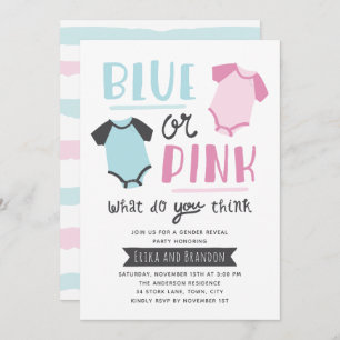 Blue or Pink Baby Gender Reveal Party Shower Invitation