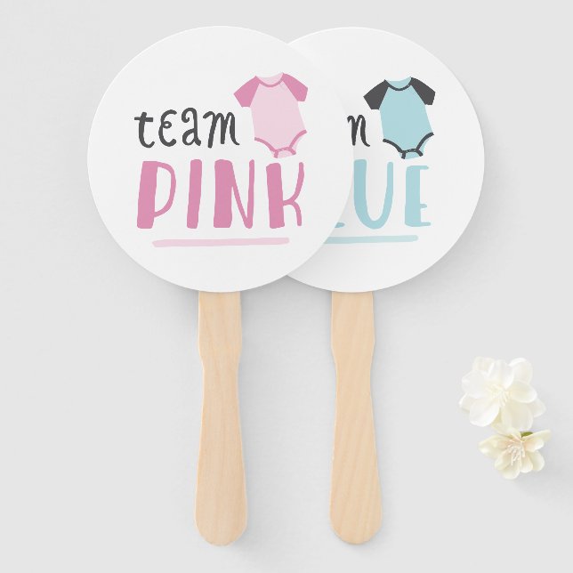 Blue or Pink Baby Gender Reveal Team Blue or Pink Hand Fan (Front and Back)