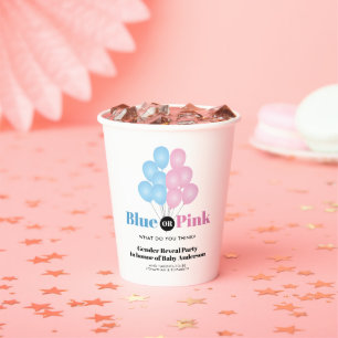 Blue or Pink Balloons Gender Reveal Party Paper Cups